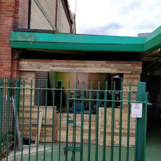 Italy Paste Shop Project conversion from metal to Rustic Wood Cladding - Anpio woods ltd