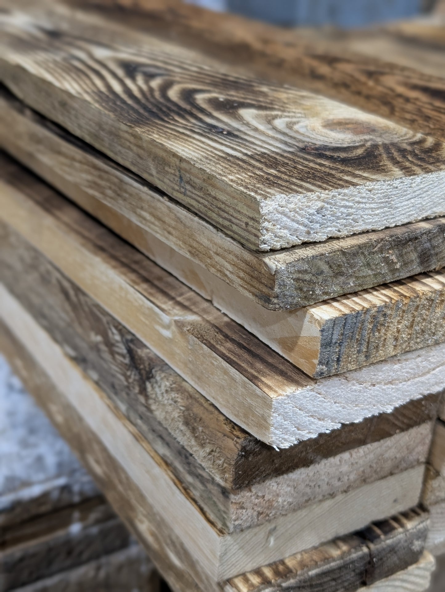 Reclaimed Wood Panels – 1m² Eco-Friendly Scorched Reclaimed Timber Boards